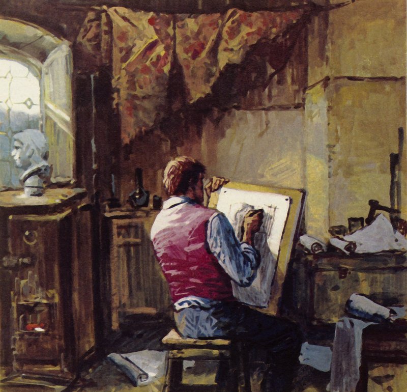 Van Gogh otthagyta misszionáriusi munkáját a bányában, és Brüsszelben kezdett el rajzolni alkotó: English School