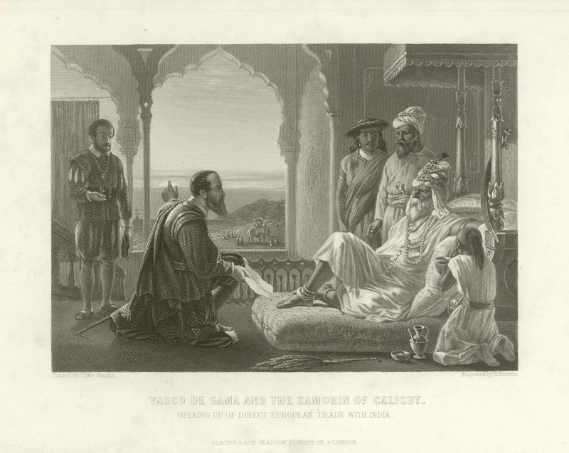 Vasco da Gama és a kalicuti Zamorin, 1498 alkotó: English School