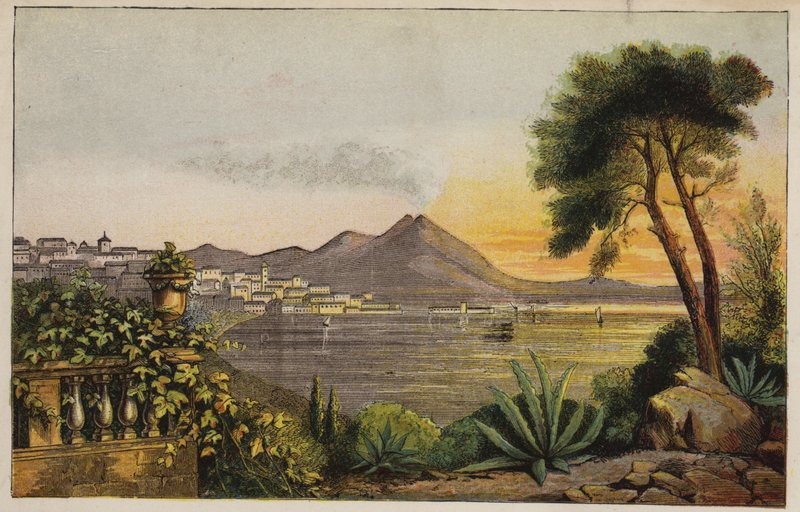 Vezúv és a Nápolyi-öböl, Olaszország (színes metszet) alkotó: English School