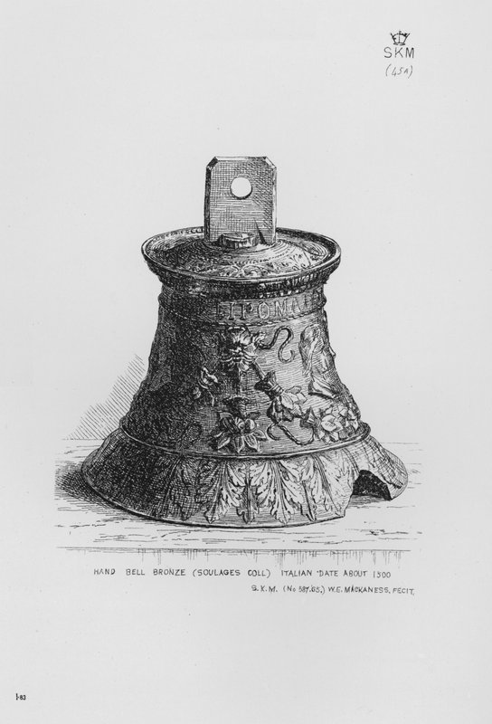 Victoria and Albert Museum: Hand Bell, bronz, Soulages Coll, olasz, datálás körülbelül 1500 alkotó: English School