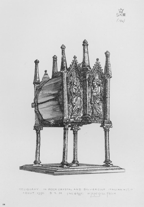 Victoria and Albert Múzeum: Ereklyetartó, hegyikristály és ezüst aranyozott, olasz, 1350 körül alkotó: English School