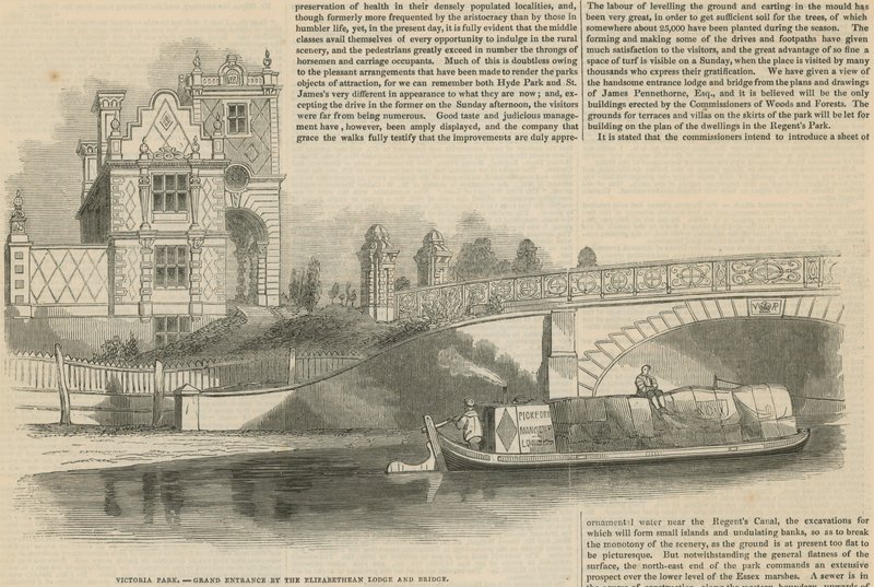 Victoria Park, Grand Bejárat az Elizabethan Lodge Bridge mellett alkotó: English School