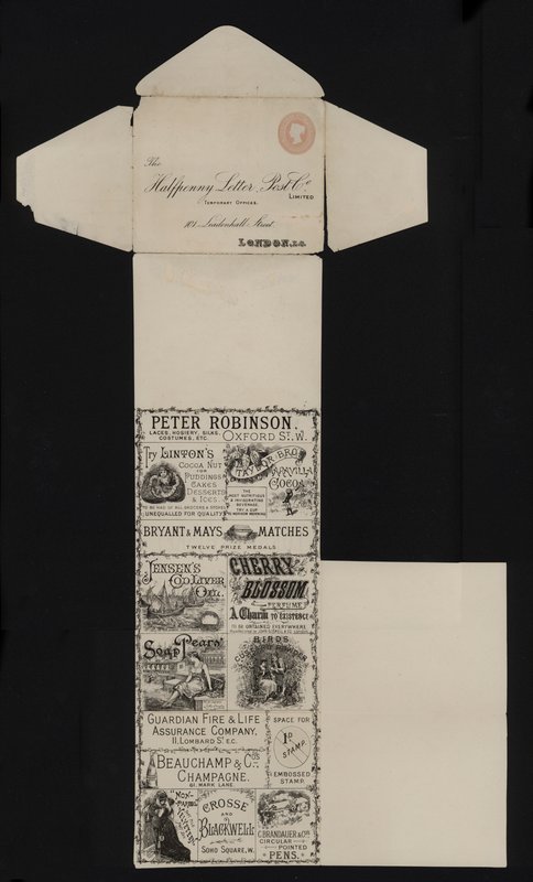 Viktoriánus postai irodaszerek a Halfpenny Letter Post Company-tól, Leadenhall Street, London (litho) alkotó: English School