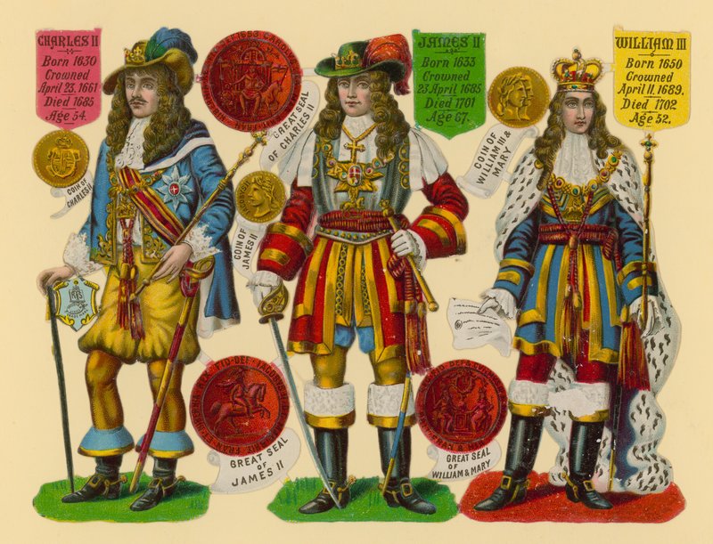 Viktoriánus törmelék: II. Károly király, II. Jakab király, III. Vilmos király alkotó: English School