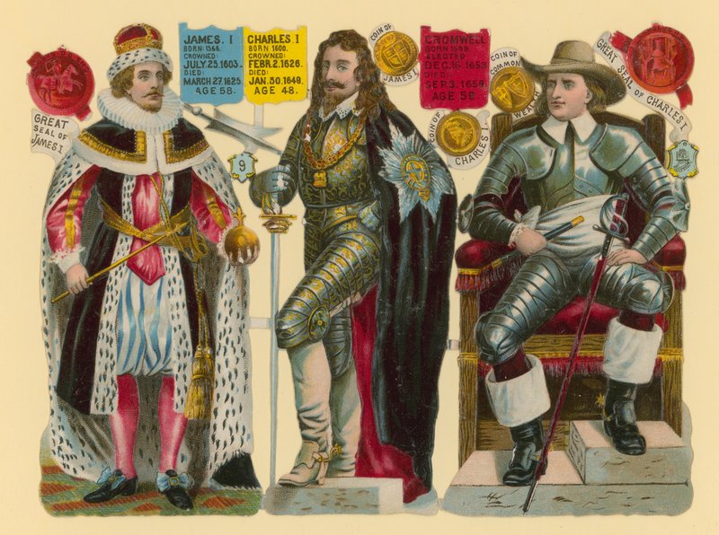 Viktoriánus törmelék: I. Jakab király, I. Károly király, Oliver Cromwell alkotó: English School