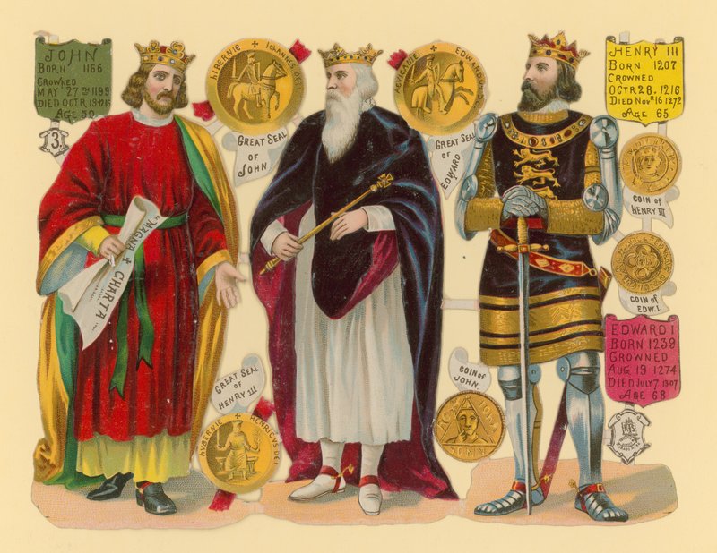 Viktoriánus törmelék: János király, I. Edward király, III. Henrik király alkotó: English School