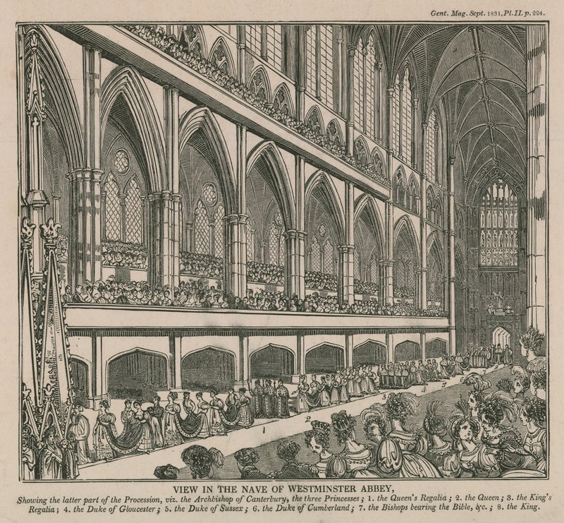 Kilátás a Westminster Abbey hajójából IV. Vilmos király és Adelaide királynő koronázása idején alkotó: English School