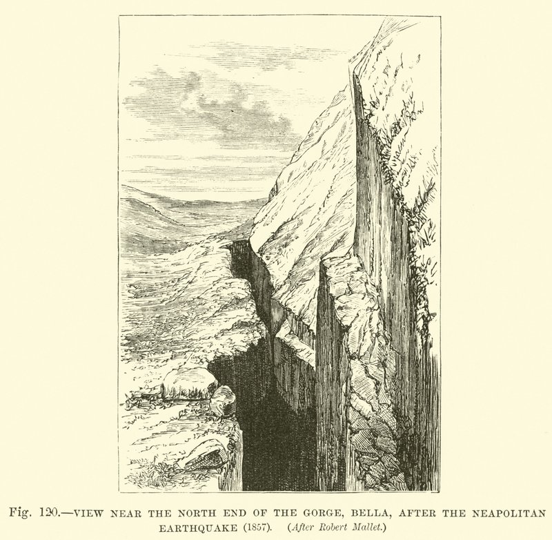 Kilátás a szurdok északi végéhez közel, Bella, a nápolyi földrengés után, 1857 alkotó: English School