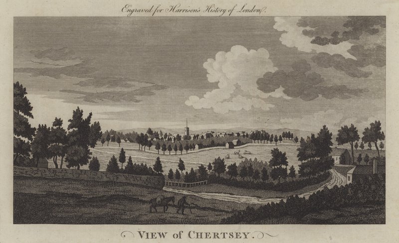 Kilátás Chertsey-re, Surrey (metszet) alkotó: English School