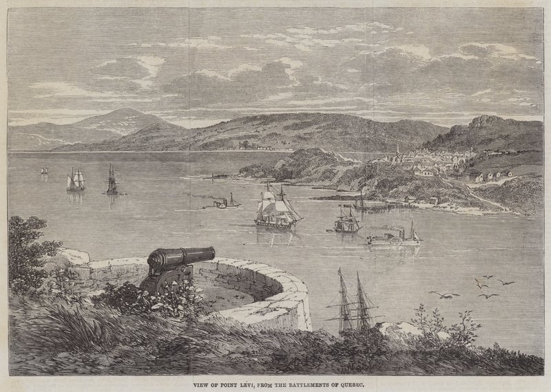 Kilátás a Point Levire, a quebeci csatákról (metszet) alkotó: English School