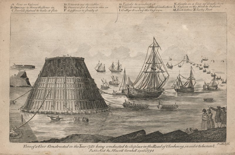 Kilátás egy 1785-ben épített kúpról, amelyet a helyére vezetnek a Cherbourg úton alkotó: English School