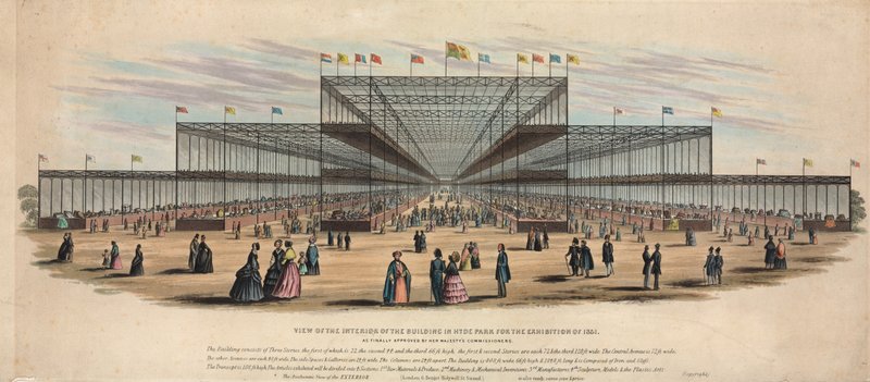 Kilátás a Hyde Park épületének belsejére az 1851-es kiállításhoz alkotó: English School
