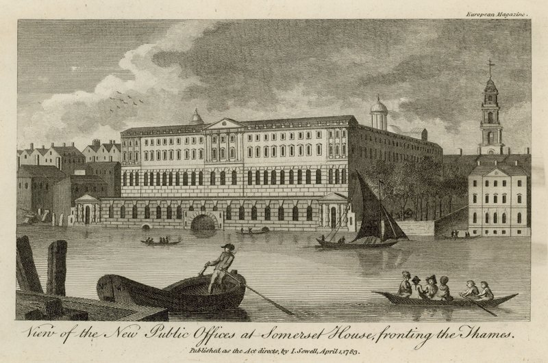 Kilátás az új közhivatalokra a Somerset House-ban, a Temze mellett alkotó: English School