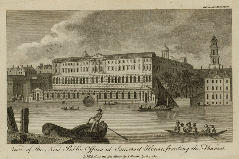 Kilátás az új közhivatalokra a Somerset House-ban, a Temze mellett alkotó: English School