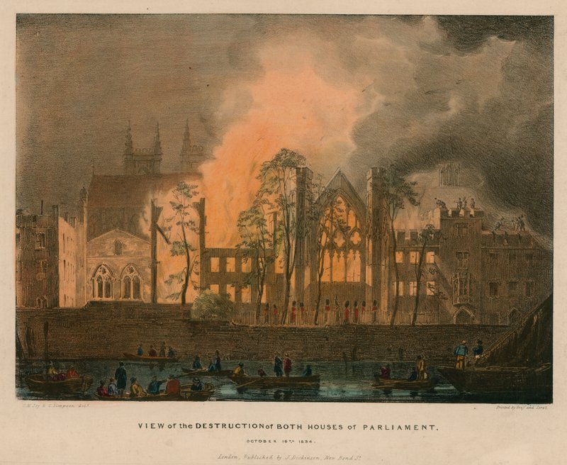 Kilátás a parlament mindkét házának lerombolására, 1834. október 16 alkotó: English School