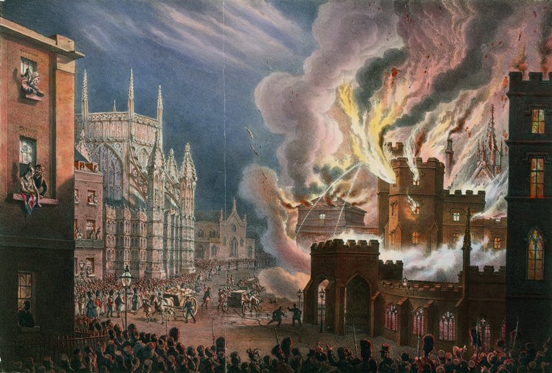 Kilátás a parlament mindkét házának lerombolására, 1834. október 16 alkotó: English School
