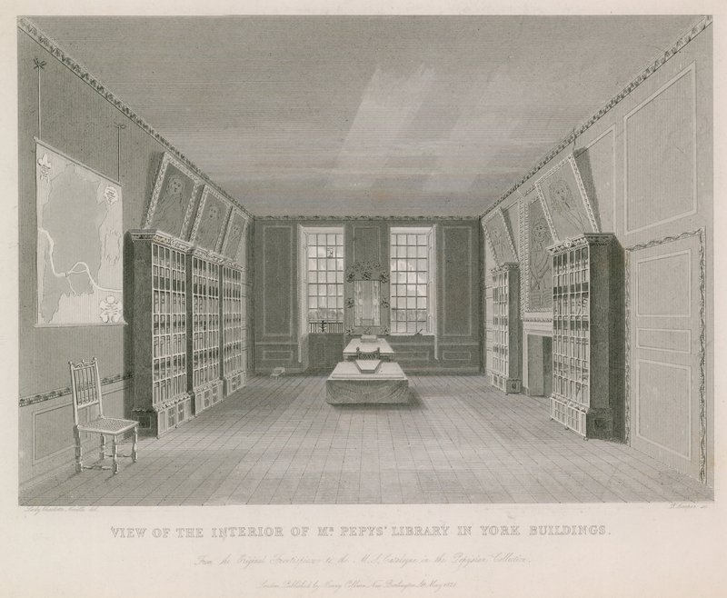 Kilátás a Mr Pepys Könyvtár belsejére a York épületben alkotó: English School
