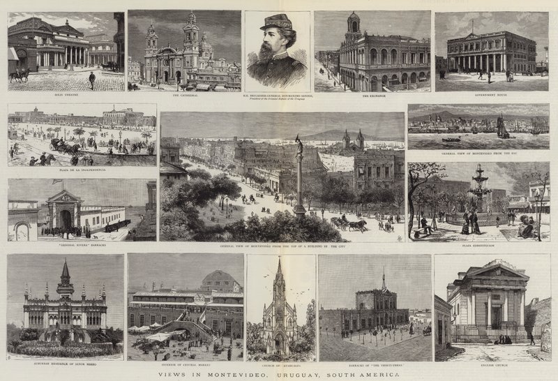 Kilátások Montevideóban, Uruguayban, Dél-Amerikában (metszet) alkotó: English School