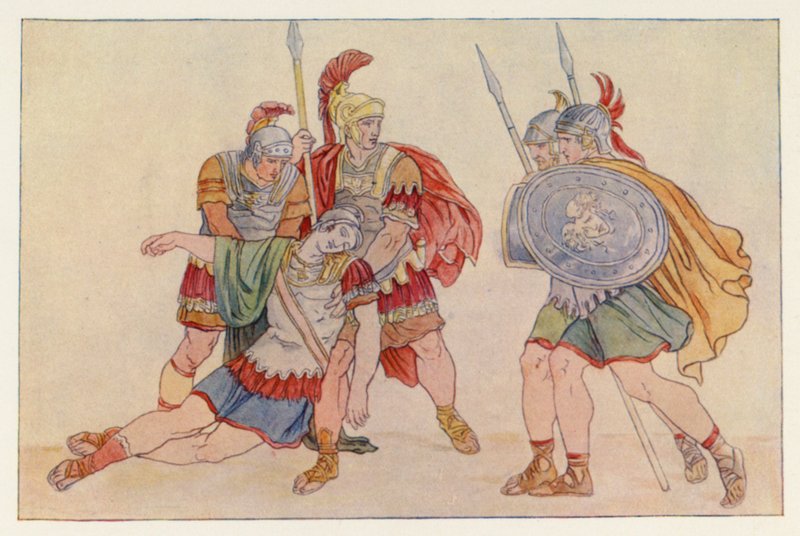 Vergilius Aeneis: Aeneas és Lausus teste (színes litó) alkotó: English School