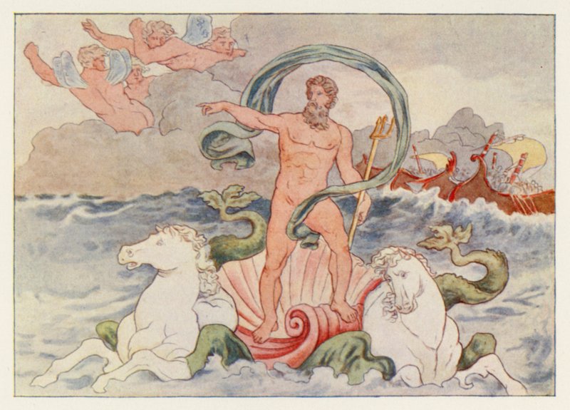 Vergilius Aeneis: Neptunusz elcsendesíti a hullámokat (színes litó) alkotó: English School