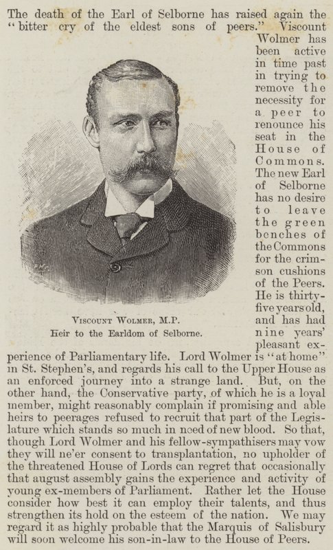 Wolmer vikomt, képviselő, Selborne grófság örököse (metszet) alkotó: English School