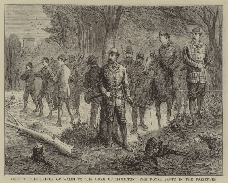 A walesi herceg látogatása Hamilton hercegénél, a királyi párt a rezervátumban (metszet) alkotó: English School