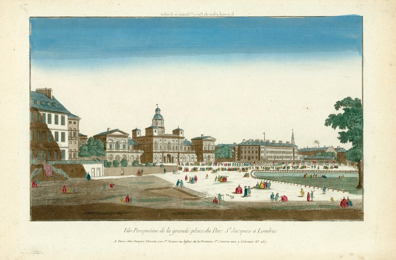 Perspektivikus kilátás a londoni Parc St Jacques főterére alkotó: English School