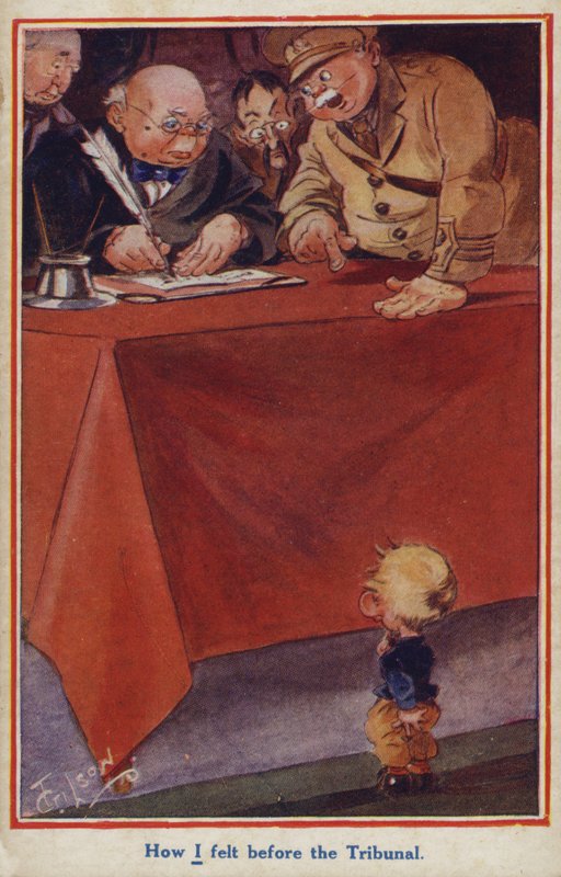 világháborús rajzfilm propaganda-képeslap egy lelkiismereti okokból megtagadó személyről alkotó: English School