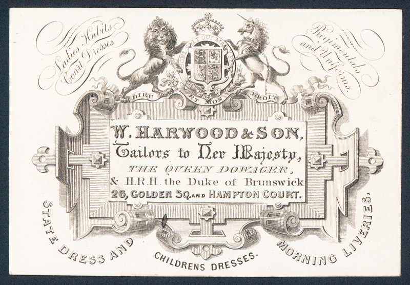 W Harwood & Son, szabók, kereskedelmi kártya alkotó: English School