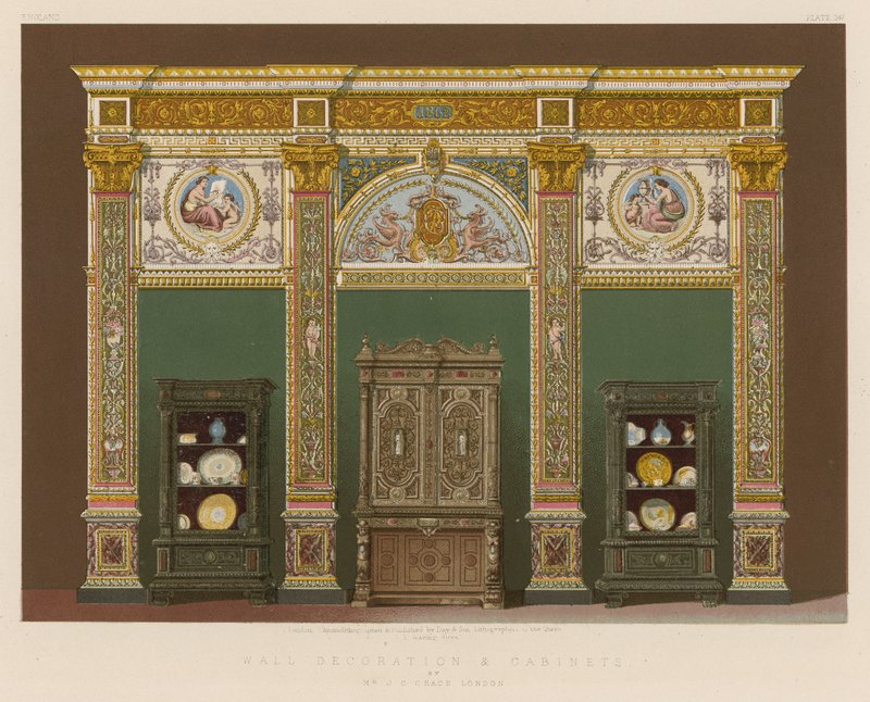 Fali dekoráció és szekrények, J. C. Crace, London alkotó: English School