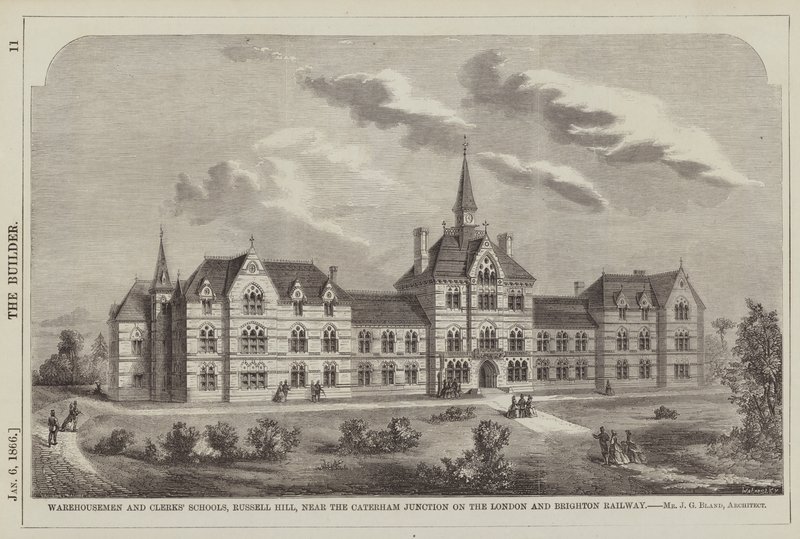 Raktárosok és hivatalnokok iskolái, Russell Hill, a londoni Caterham csomópont közelében… (metszet) alkotó: English School