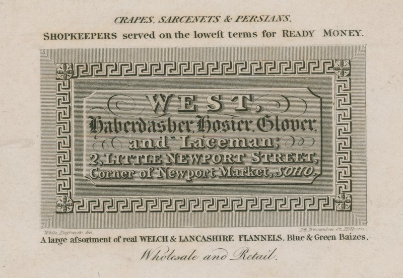 West, rövidárus, harisnya, kesztyű és csipke alkotó: English School