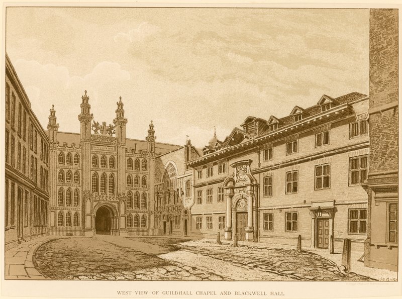 Nyugati kilátás a londoni Guildhall-kápolnára és a Blackwell Hallra alkotó: English School