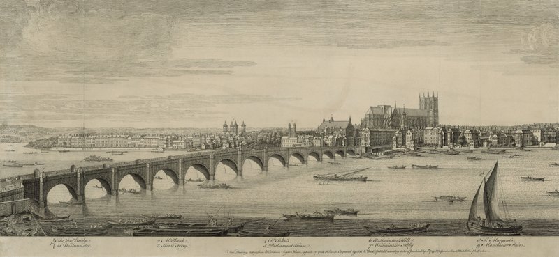 A londoni Westminster Bridge a Mr Scheves Sugar House-ból származik, szemben a York-házzal alkotó: English School