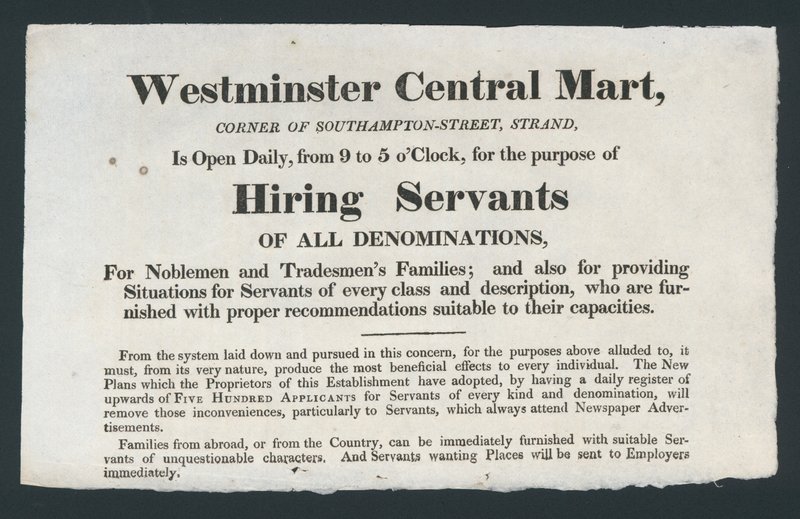 Westminster Central Mart, szolgák felvétele alkotó: English School