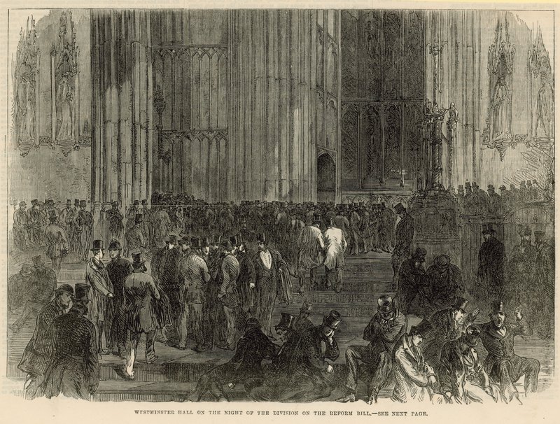 Westminster Hall a reformtörvény megosztottságának éjszakáján alkotó: English School