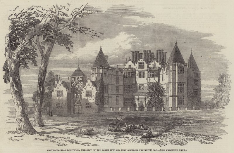 Westwood, Droitwich közelében, Sir John Somerset Pakington képviselő székhelye (metszet) alkotó: English School