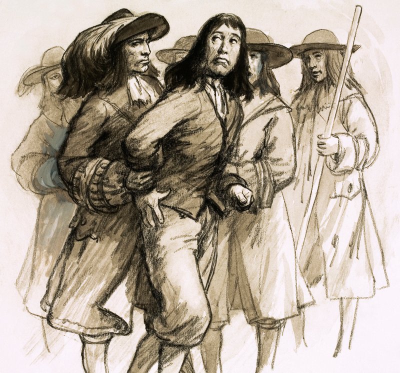Amikor II. James lemondott a trónról, a gyűlölt Jeffreys bíró az életéért menekült (papíron gouache) alkotó: English School
