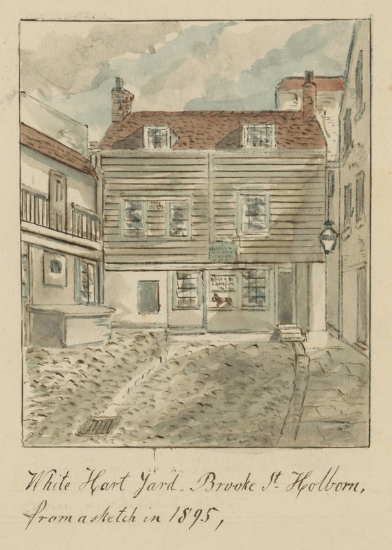 White Hard Yard, Brooke Street, Holborn, London, egy 1895-ös vázlatból (wc papíron) alkotó: English School