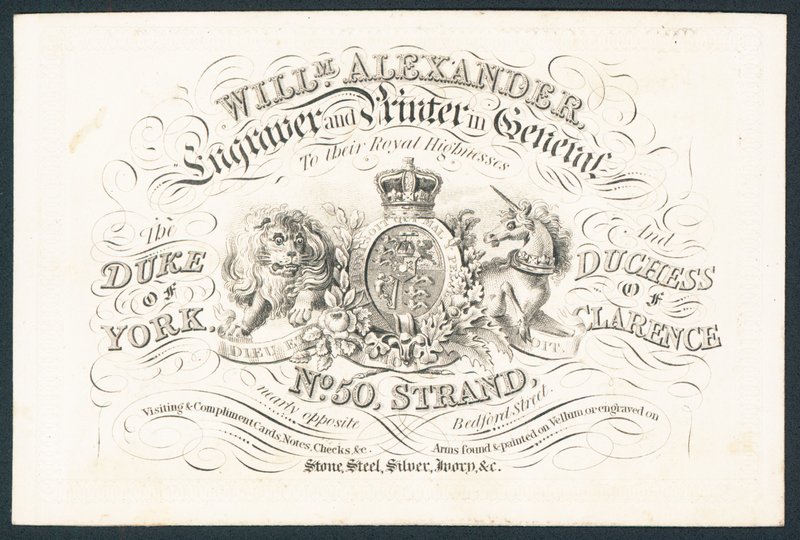 William Alexander, metsző és nyomdász általában királyi felségüknek, iparjegy alkotó: English School