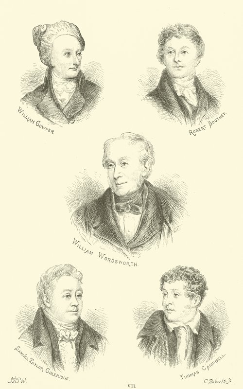 William Cowper, Robert Southey, William Wordsworth, Samuel Taylor Goleridge, Thomas Campbell alkotó: English School