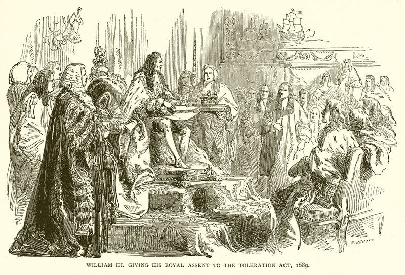 III. Vilmos királyi hozzájárulását adja a türelmi törvényhez, 1689 alkotó: English School