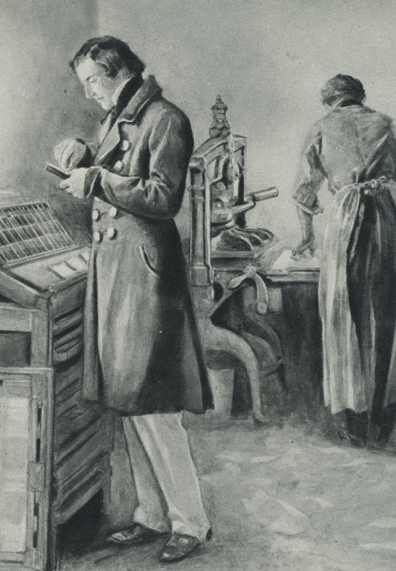 William Lloyd Garrison beállítja a papírtípust alkotó: English School