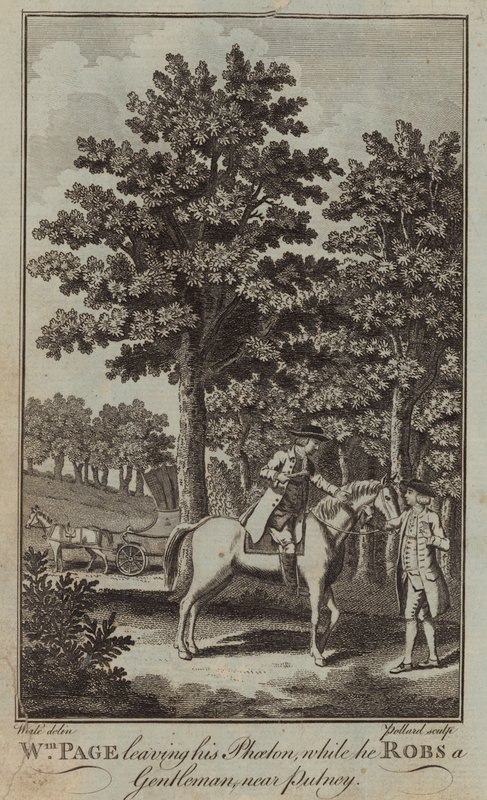 William Page elhagyja Phoetonját, miközben kirabol egy urat Putney közelében alkotó: English School