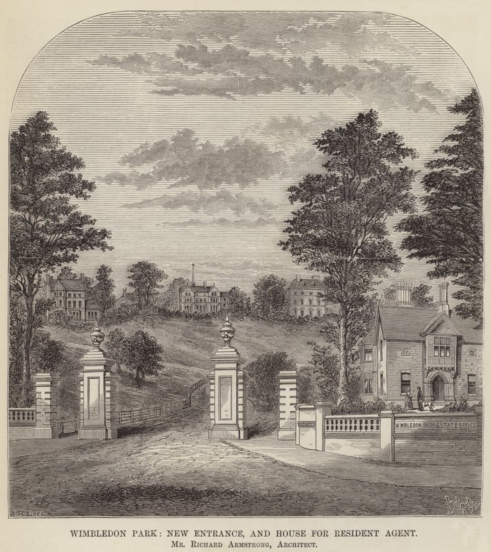 Wimbledon Park, új bejárat és a rezidens ügynök háza (metszet) alkotó: English School