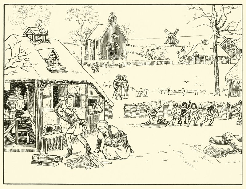 Téli jelenet egy faluban. 14. Cent (tinta papíron) alkotó: English School