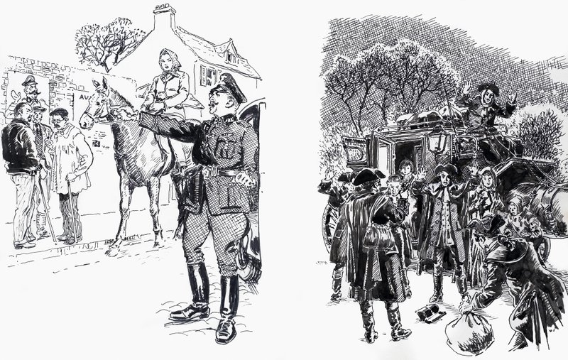 Nő lovon tiszttel és autópályásokkal alkotó: English School