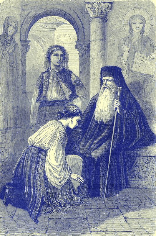 Istentisztelet Romániában, illusztráció az Illustrated Travelsből, szerkesztette H. W. Bates, megjelent 1880 körül (digitálisan javított kép) alkotó: English School