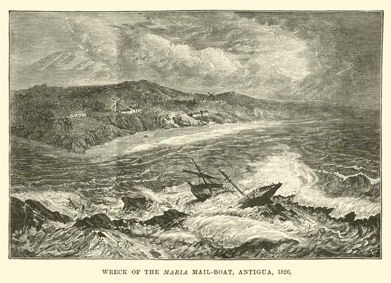 A Maria Mail-hajó roncsa, Antigua, 1826 alkotó: English School