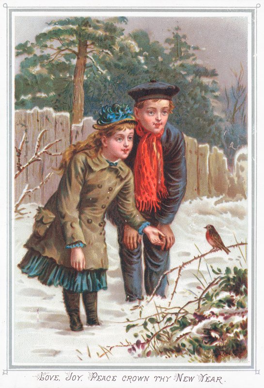 Fiatal pár nézi Robin, újévi kártya alkotó: English School